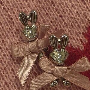 Gold Bunny Earrings with Pink Bows